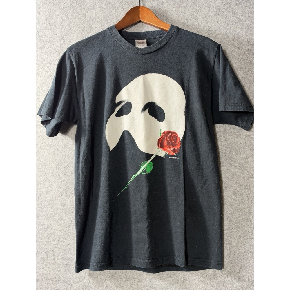 Vintage Phantom of the Opera T-Shirt Mens Medium Black 1986 Mask Rose Broadway